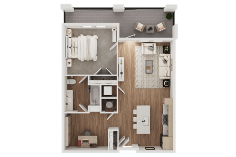 Floor plan for 1 bed, 1 bath, 842 sqft